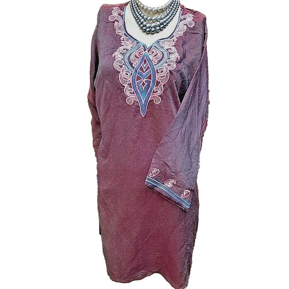Indian Kurta Kameez Hippie Tunic Size Large Pakistan Embroidered Art-To-Wear